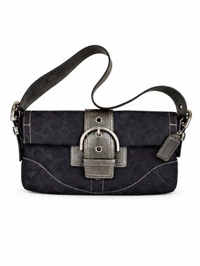 Coach Signature Logo Metallic Snakeskin Print Black Y2K Baguette F05Q-8K38